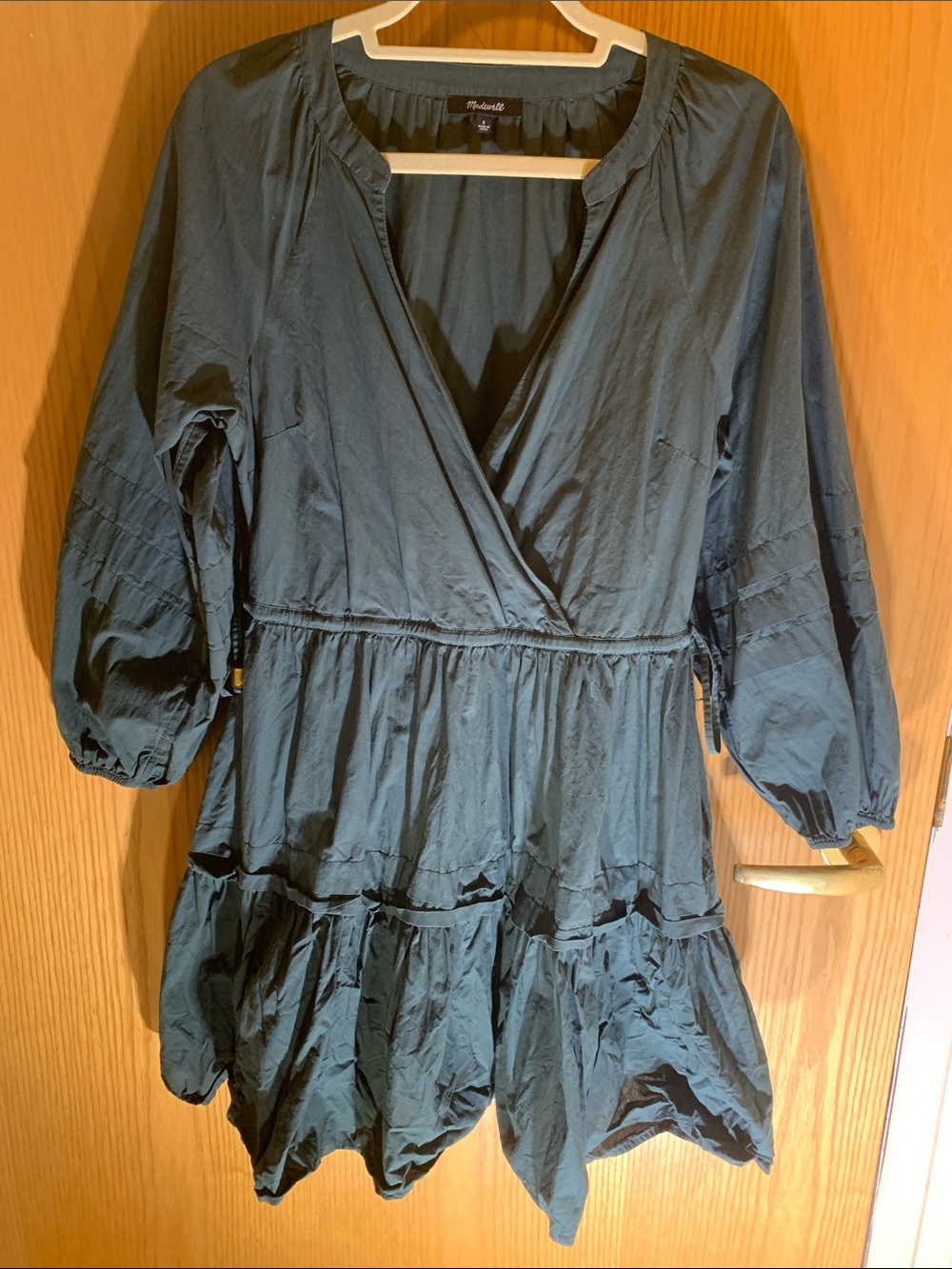 Madewell 100% Cotton Forest Green Tiered Dress With Side Ties - Size S